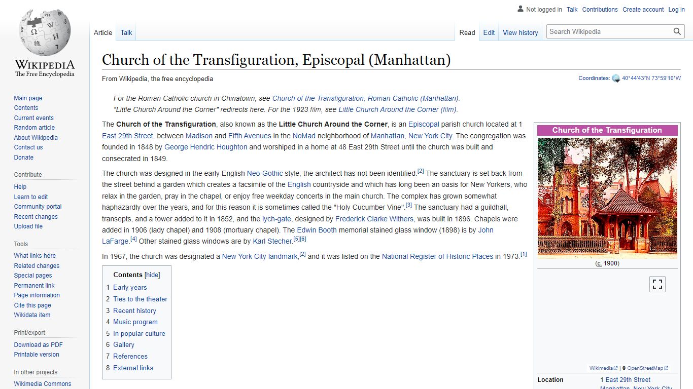 Church of the Transfiguration, Episcopal (Manhattan) - Wikipedia